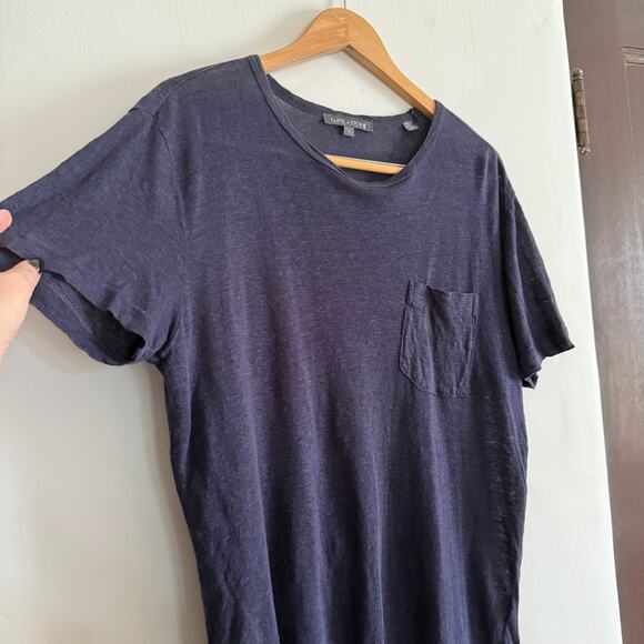 SLATE & STONE Men's navy Blue Linen Slub Chest Pocket Short Sleeve T Shirt Small - Picture 3 of 7
